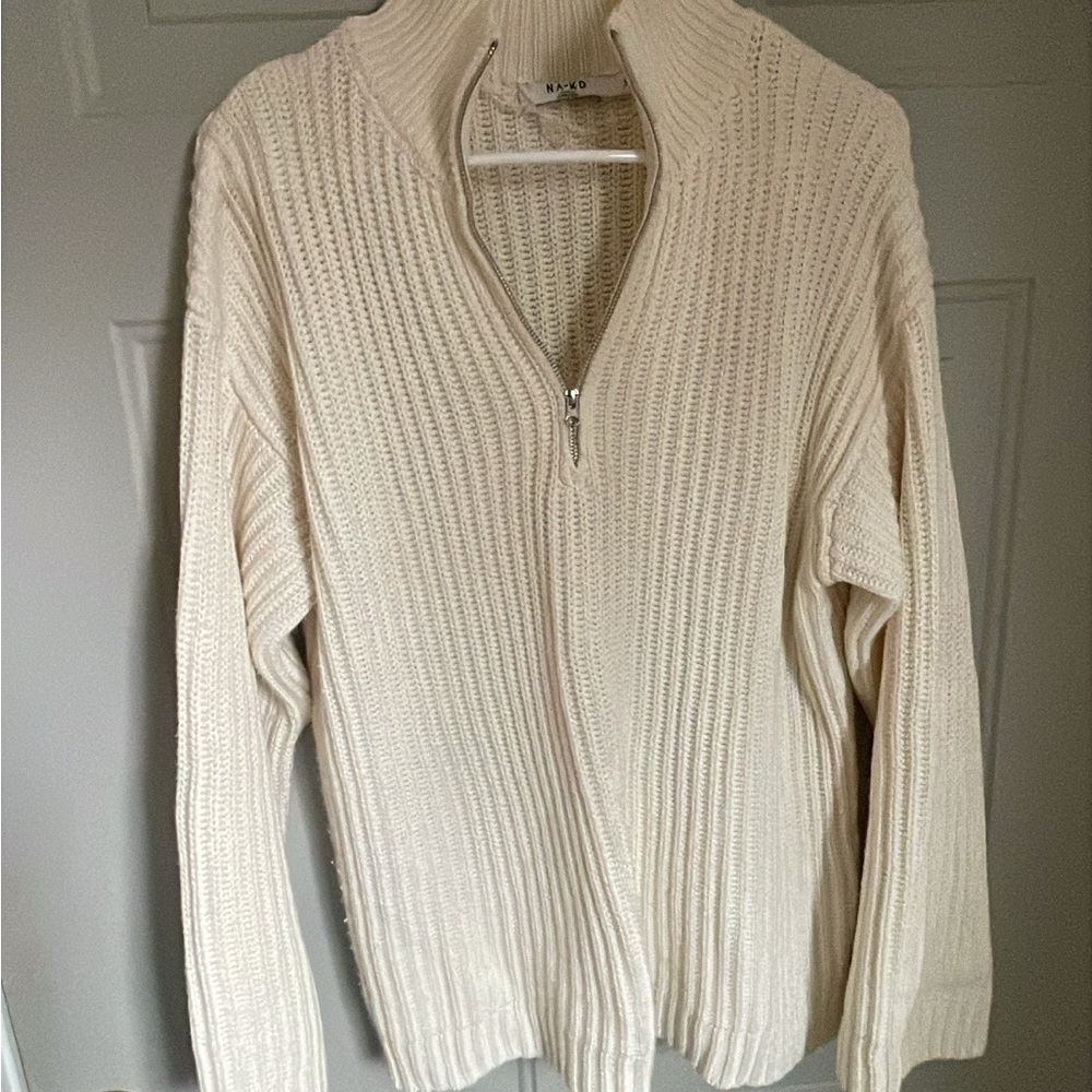 Ivory Zip-Up Women's Sweater